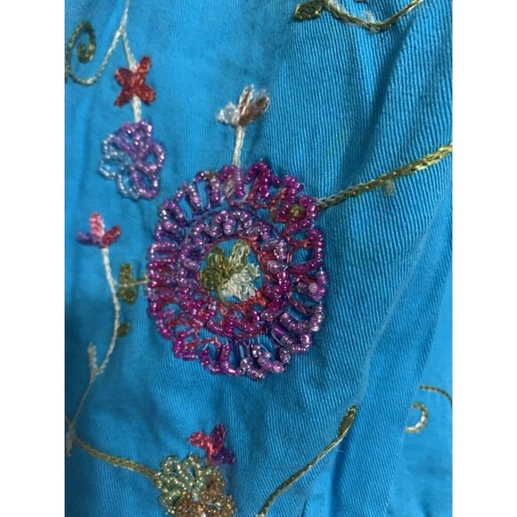 The Quacker Factory Aqua Blue Embroidered And Beaded Floral & Butterfly Jacket M - Picture 4 of 9
